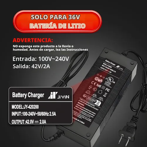Vista 2 de Cargador de scooter eléctrico de repuesto de 42 V 2 A con certificación UL para cargador Hoverboard de 36 V con 5 enchufes, compatible con adaptador