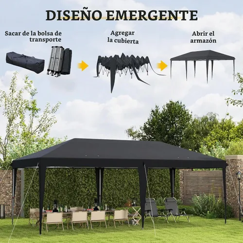 Vista 3 de Outsunny Carpa Emergente de 10' x 20', Carpas de Servicio Pesado Mejoradas para Fiestas, Gazebo Instantáneo al Aire Libre Refugio de Sombra Solar