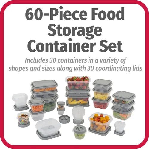 Vista 2 de GoodCook EveryWare Juego de 30 recipientes de plástico sin bisfenol A para almacenamiento de alimentos con tapas, 60 piezas en total