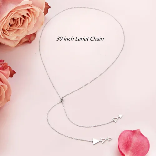 Vista 5 de FLYOW Collar Lariat de cadena larga, estilo simple, plata de ley 925, colgante de corazón ajustable en forma de Y