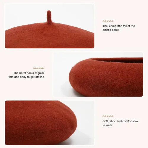 Vista 11 de Boina de lana francesa para mujer, gorra de invierno clásica de color sólido
