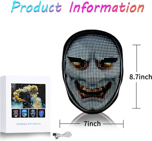 Vista 12 de AINSKO Máscara LED programable - APP Bluetooth personalizable con luz para festivales, fiestas, raves, cosplay, regalo de Navidad