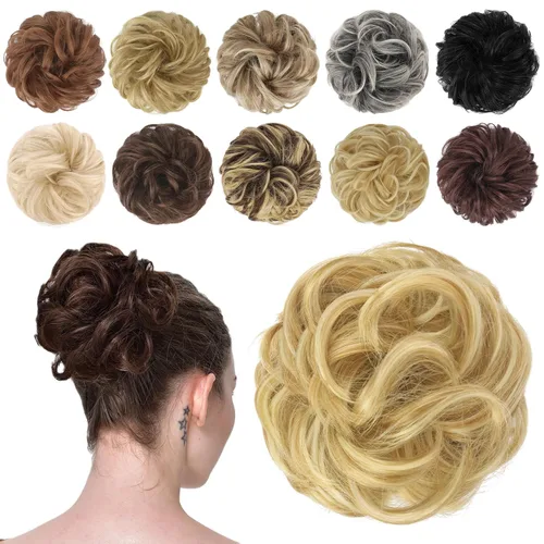 Vista 14 de FESHFEN Pieza de Cabello de Moño Desordenado - Extensiones de Coleteros de Moño de Cabello Ondulado Rizado Elástico Postizos Sintéticos para Mujeres