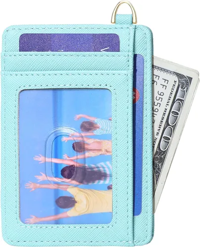 Vista 10 de Badiya Tarjetero delgado minimalista para tarjetas de crédito, bolsillo frontal con bloqueo RFID, estuche compacto para tarjetas con ventana