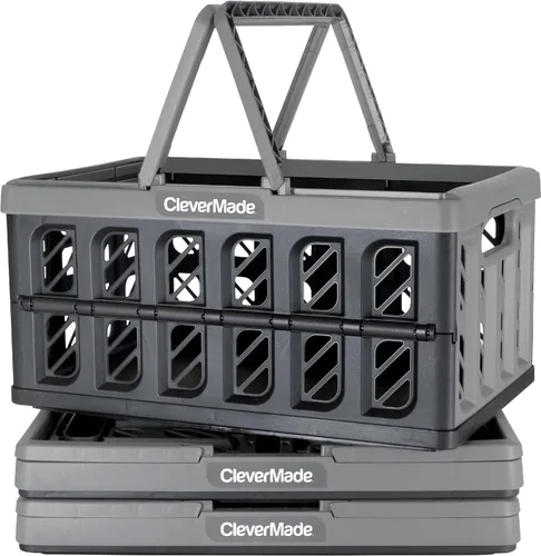 Vista 12 de CleverMade - Cestas de compras plegables con asas, 24 litros, paquete de 3, color océano