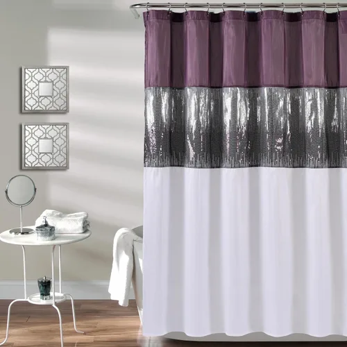 Vista 11 de Lush Decor Cortina de Ducha Night Sky, Individual, 72" An x 72" L, Negro - Cortina de Ducha con Lentejuelas - Cortina de Baño Brillante de Bloques