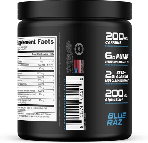 Vista 6 de Bucked Up Pre Workout 6 gramos de citrulina, 2 gramos de beta alanina y 3 otros ingredientes de marca registrada (Blue Raz)