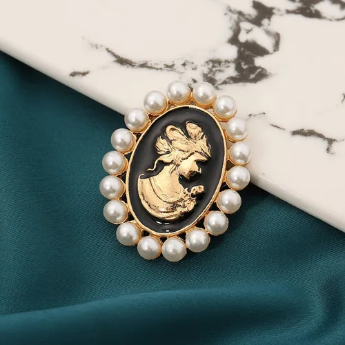 Vista 8 de Broche de camafeo victoriano con diamantes de imitación y perlas para mujer, elegante joyería vintage para damas
