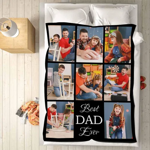 Vista 2 de Manta personalizada para el Día del Padre de parte de los niños, manta personalizada con fotos de Best Dad Ever, regalo de cumpleaños para papá