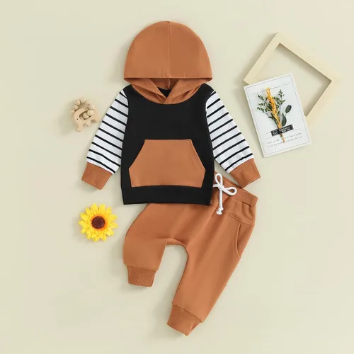 Vista 3 de Hoanselay Conjunto de sudadera de manga larga con capucha y pantalones de otoño e invierno para bebé niño
