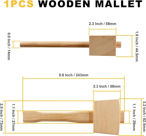 Vista 3 de Hordion 1 martillo de madera de 9.6 pulgadas, martillo de hielo resistente, talla de mazo de haya, herramienta de mano de madera de haya maciza