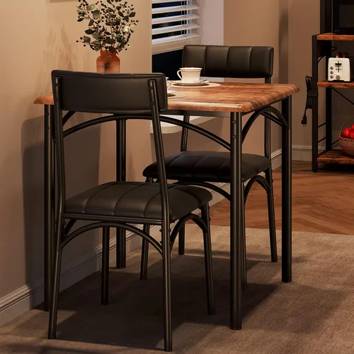 Vista 7 de Alkmaar Juego de mesa de cocina cuadrada de 3 piezas, 2 sillas tapizadas, para espacios pequeños, apartamento, gris retro