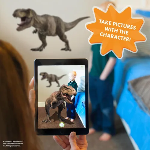 Vista 5 de Wall Palz Jurassic Park T-Rex - Calcomanía de pared de dinosaurio grande con interacción de realidad aumentada 3D, decoración de dormitorio Jurassic