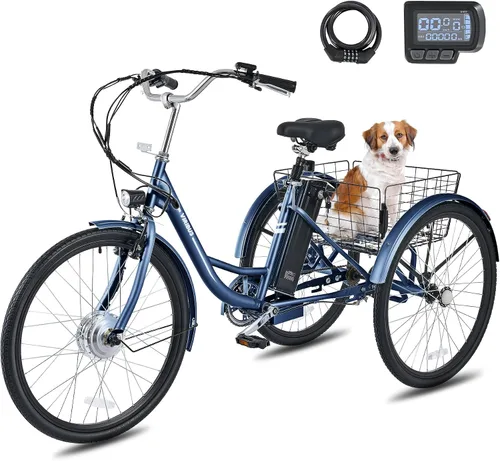 Vista 10 de VIRIBUS Triciclo eléctrico para adultos, triciclo eléctrico de 24 26 pulgadas con batería extraíble de 468 Wh, 250 W/350 W (pico 500 W) bicicletas
