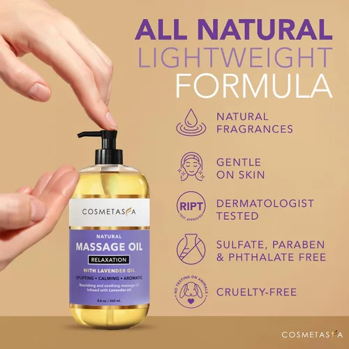 Vista 4 de Cosmetasa Aceite de masaje de lavanda para terapia de masaje con piedras calientes, aceite de terapia de la piel natural, libre de crueldad animal
