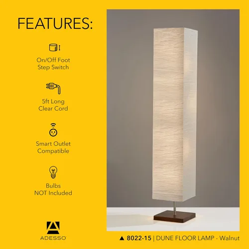 Vista 5 de Adesso Lámpara de pie de tres luces, base de madera natural y brillo ajustable, iluminación perfecta para dormitorio, sala de estar y decoración