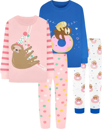 Vista 33 de DAUGHTER QUEEN Pijama de algodón para niñas de 4 piezas, talla 18 meses-12 años
