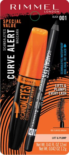 Vista 2 de Rimmel ScandalEyes Curve Alert - Máscara de pestañas con forro Kajal impermeable ScandalEyes Kohl Kajal, 1 juego, combo 001 negro