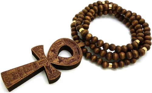 Vista 3 de Colgante Ankh de la llave de la vida de Egipto 0.315 in 36" collar de cuentas de madera en tono negro y marrón