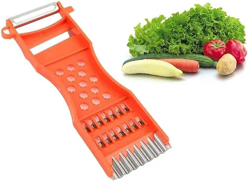 Vista 4 de Saim - Pelador de verduras, raspador de metal, rallador de frutas, cortador de verduras, 7 en 1, herramienta multifunción para cocina, naranja, 2