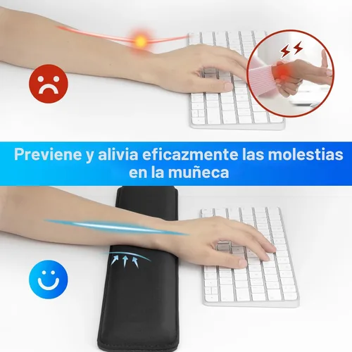 Vista 4 de Reposamuñecas Yolanda para Teclado/Almohadilla - Gel Refrescante - Bordes Cosidos - Accesorio Ergonómico para Teclado, Negro