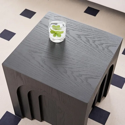 Vista 5 de JUSTONE Mesa auxiliar cuadrada de 15.74 pulgadas, mesa auxiliar pequeña, mesa de centro cuadrada de madera rústica para sala de estar, dormitorio