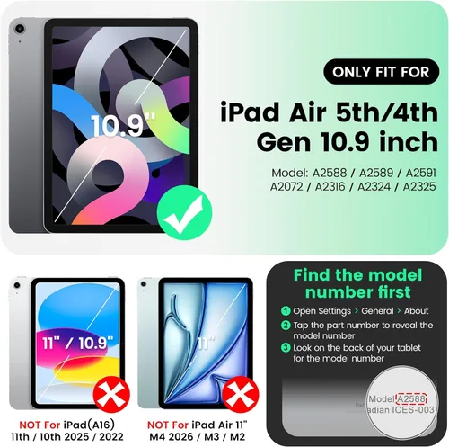 Vista 2 de SEYMAC Funda para iPad Air de 5ª/4ª generación de 10.9 pulgadas, Funda Protectora de Cuerpo Completo Resistente a Golpes con Protector de Pantalla