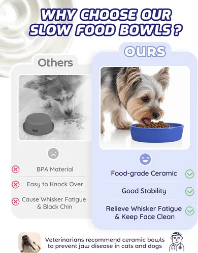 Vista 5 de TRUVIC Ceramic Slow Feeder Dog Bowl Small Breed Maze Cat Bowl (Blue)