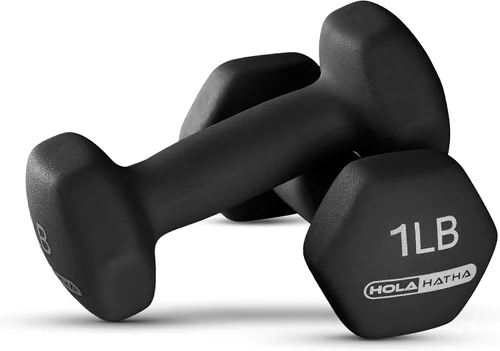 Vista 6 de HolaHatha 1, 2 and 3 lb Neoprene Dumbbell Strength Training Weight Set with Rack