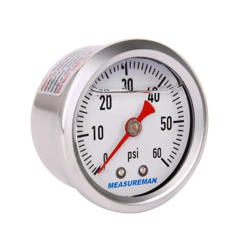 Vista 8 de MEASUREMAN - Manómetro, 0 a 15 psi, relleno glicerina, esfera 1.5 pulgadas, caja acero inoxidable 304, montaje central posterior 1/8 NPT, adaptador