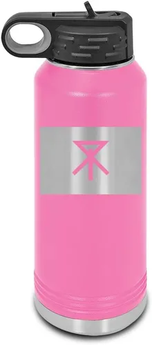 Vista 4 de Osaka - Botella de agua grabada con láser con bandera de la prefectura de Osaka, personalizable de acero inoxidable con pajilla, color azul marino
