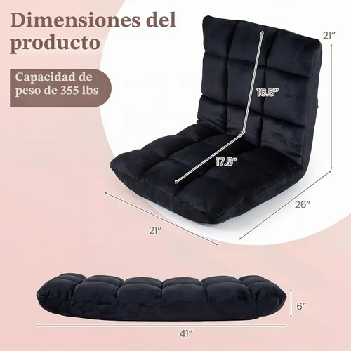 Vista 3 de Giantex Silla de piso plegable con soporte de espalda, 14 posiciones ajustables, cama plegable acolchada, sofá reclinable, silla de piso