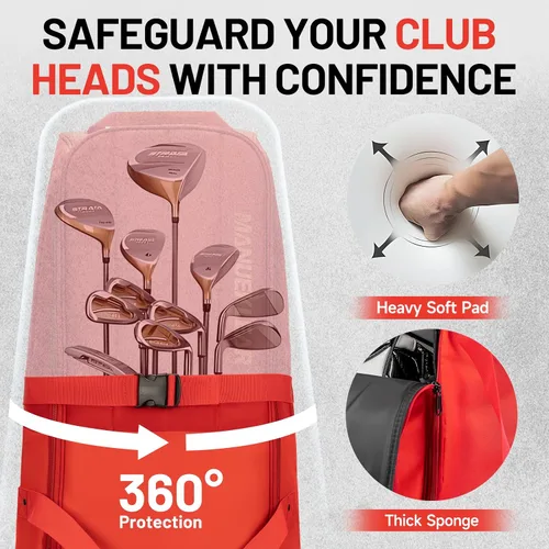 Vista 2 de MANUEKLEAR - Bolsas de golf de viaje de nailon 1680D para aerolíneas con ruedas, bolsas de viaje de golf para aerolíneas con parte superior