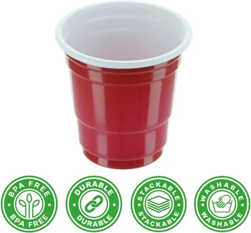 Vista 4 de PARTY BARGAINS Vasos de chupito de plástico de 2 onzas (paquete de 2880) mini vasos de chupito de plástico desechables rojos, chupitos de gelatina