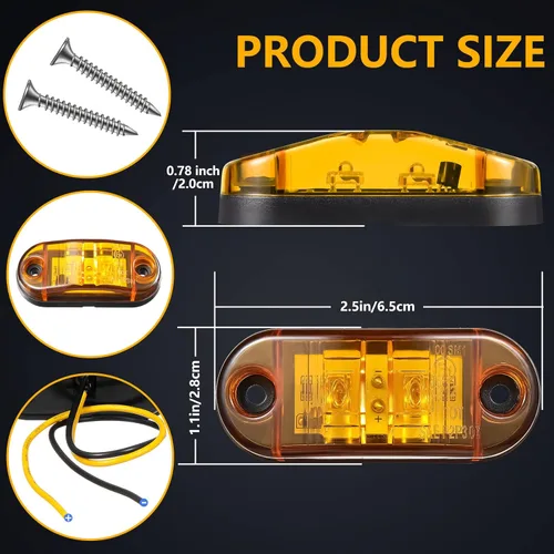 Vista 2 de Tallew 10 luces LED de remolque de 2.5 pulgadas, 2 diodos, impermeables, LED, marcador lateral, señal ovalada, luces de circulación para camión