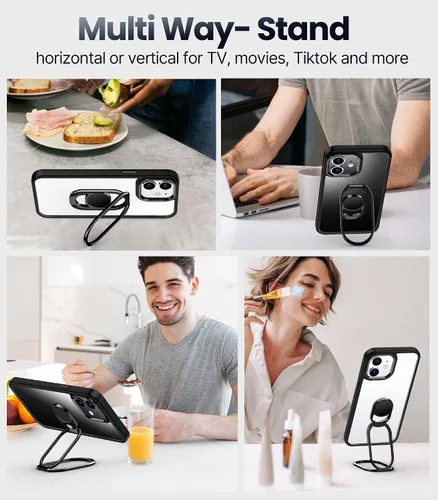 Vista 4 de Shields Up - Funda para iPhone 11 con soporte, soporte de 2 vías, color negro transparente Double Ring Holder, Adjustable & Foldable, Shockproof