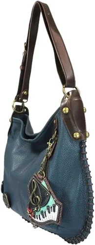 Vista 2 de Chala Bolsos de mano estilo casual suave con hombro grande o bolso cruzado con llavero color azul marino Búho