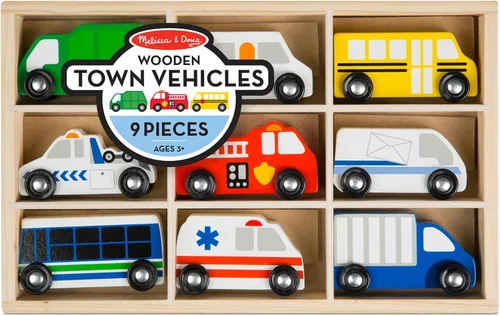 Vista 3 de Melissa & Doug - Juego de vehículos de madera en bandeja de madera (9 piezas)