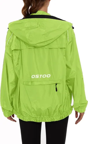 Vista 2 de OSTOO Chaqueta impermeable ligera para mujer, para correr, ciclismo, con capucha, para senderismo, rompevientos