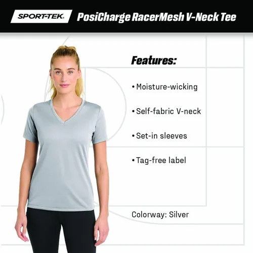 Vista 5 de SPORT-TEK Women's PosiCharge RacerMesh V-Neck Tee Athletic Fit T-Shirt, Workout Clothing for Gym, Spring & Summer Fashion
