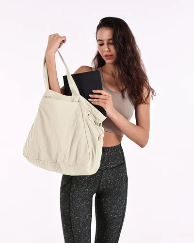 Vista 3 de ODODOS Bolsas de compras con cierre lateral de 18 litros, bolsa de hombro ligera, bolso de mano para compras, entrenamiento, playa, viajes