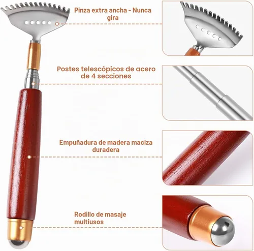 Vista 2 de Rascador de espalda para mujeres y hombres extensible con rodillo Rojo oscuro
