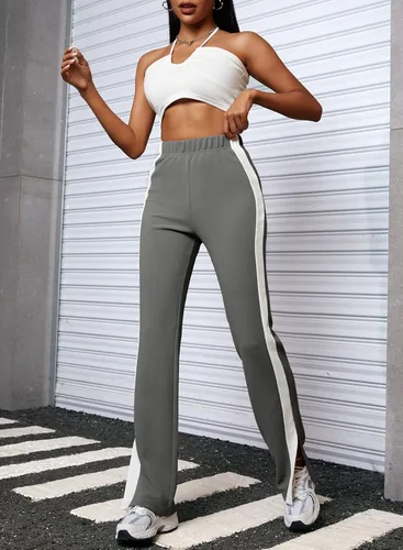 Vista 7 de Allytok Pantalones deportivos de pierna ancha para mujer, cintura alta, ajustados Y2K, pantalones deportivos ajustados sin bolsillos
