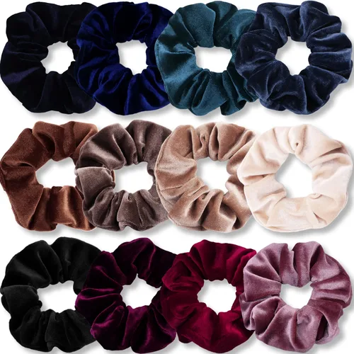 Vista 10 de IVARYSS Coleteros para mujer, 12 coleteros de terciopelo negro para el cabello, soporte suave para coleta de caballo para niñas, bandas elásticas