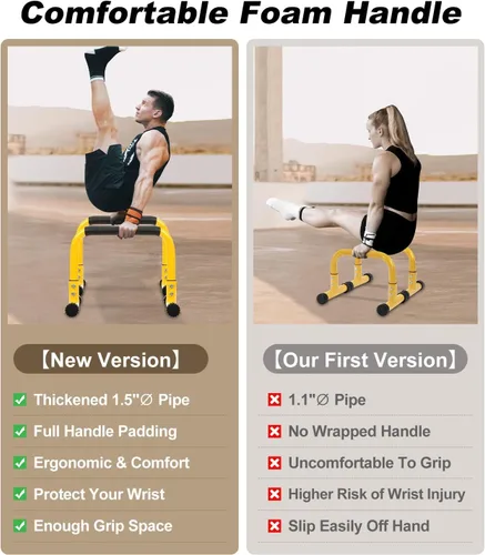Vista 5 de TABEKE Barra de Flexiones, Barras Paralelas de Calistenia de Acero de 14'' de Altura con Mango de Espuma de Cobertura Completa y Barra de Inmersión