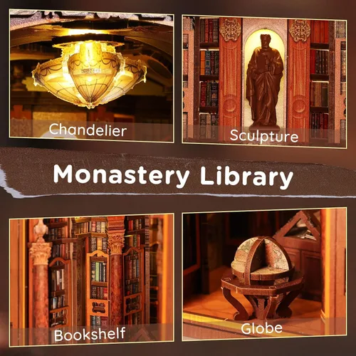 Vista 5 de SainSmart Jr. Kit de rincón de libros - Casa de muñecas DIY con luz LED - Kits de rompecabezas de madera en 3D en miniatura - Sujetalibros