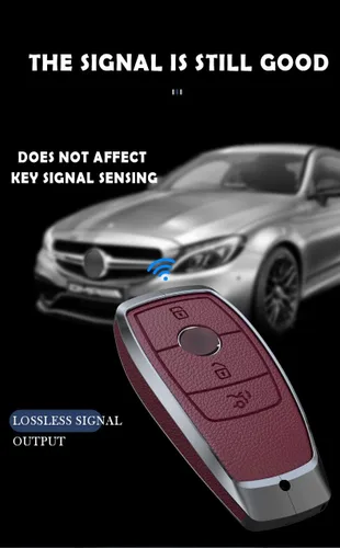 Vista 4 de SANRILY Funda para llavero de piel de metal con 2 botones, color negro, para Mercedes Benz Clase G W463 GLK A, B, S, M, AMG, con llavero