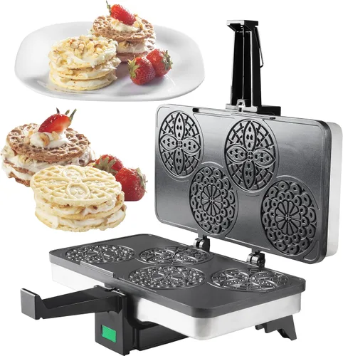 Vista 3 de Piccolo pizzelle Baker by Cucina Pro – 100% antiadherente, hace 4 mini pizzas a la vez Even Heating Plates, Fun Baking Machine with Recipe Guide