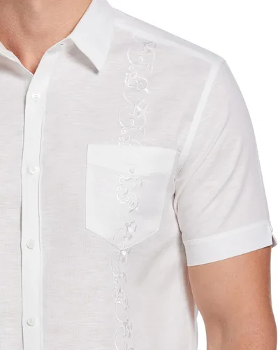 Vista 4 de Cubavera Camisa Guayabera de manga corta con bordado tonal de lino para hombre