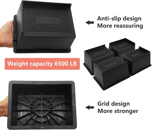 Vista 4 de Elevadores de cama de 4 pulgadas, resistentes, de gran tamaño, paquete de 4 Extra Wide Bed Lifts Risers for Table, Sofa, Dorm Twin XL, Couch